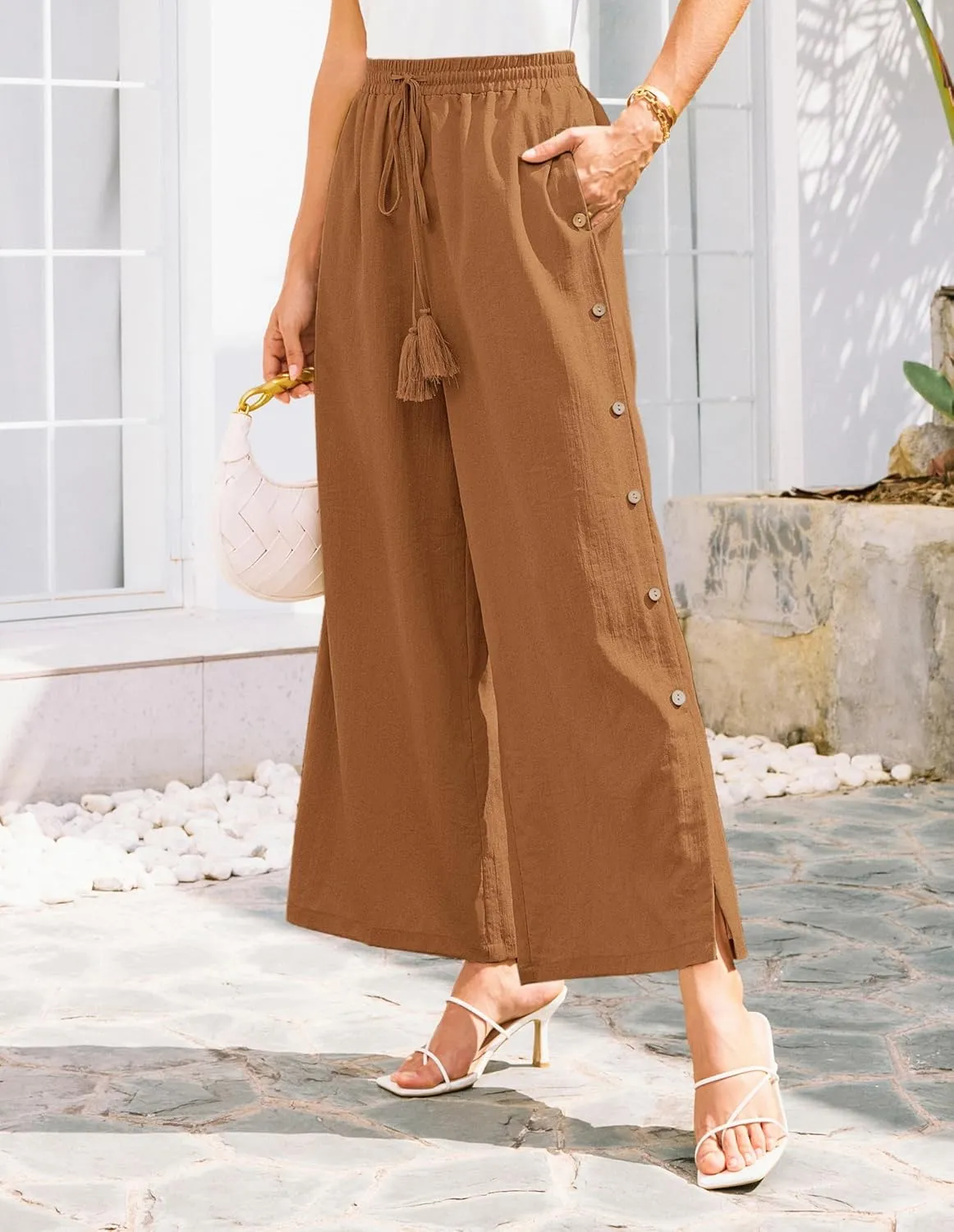 GRACE KARIN Women's Summer Wide Leg Pants High Waisted Palazzo Pants Caual Flowy Beach Trousers with Pockets