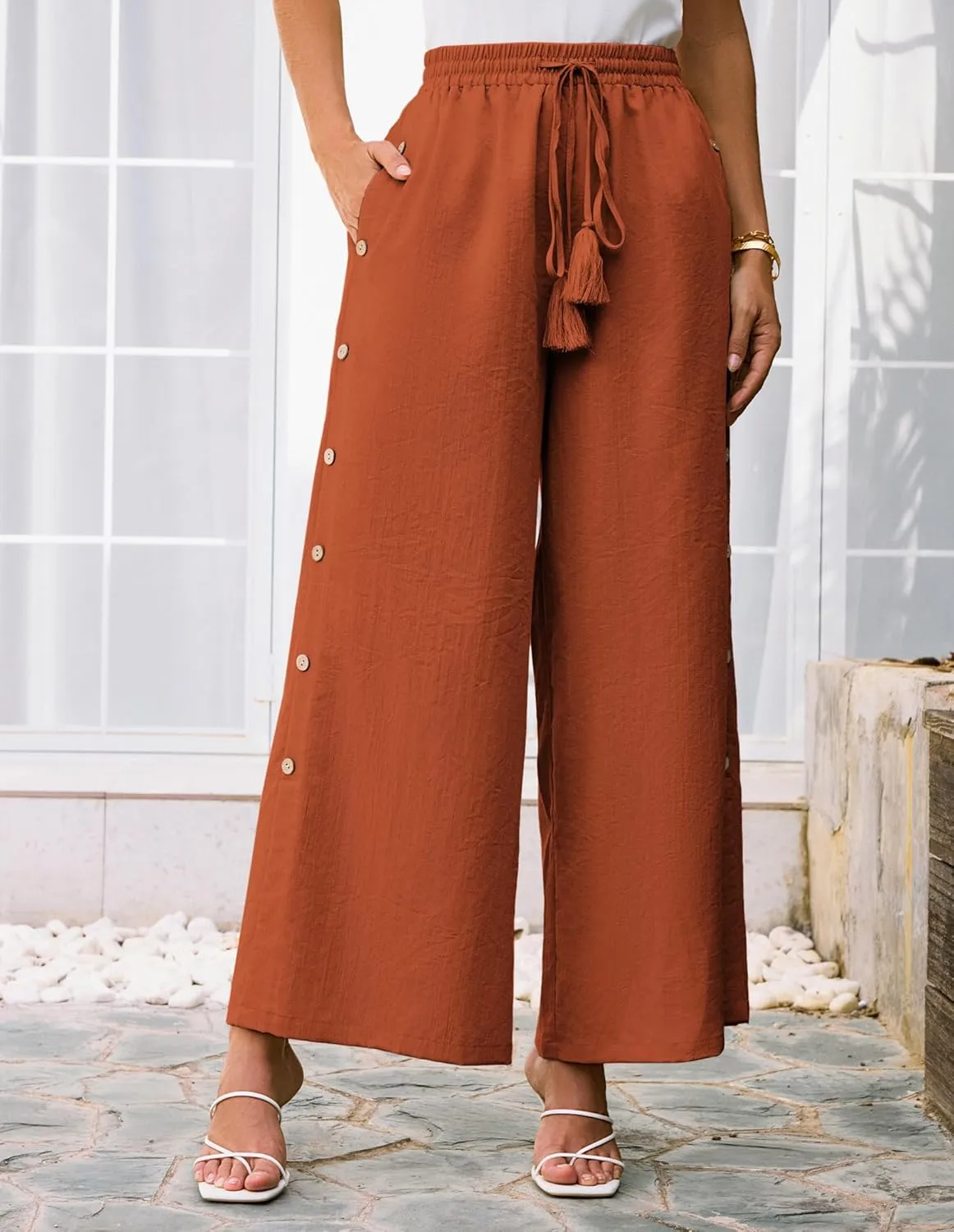 GRACE KARIN Women's Summer Wide Leg Pants High Waisted Palazzo Pants Caual Flowy Beach Trousers with Pockets