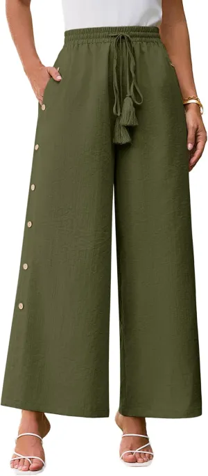 GRACE KARIN Women's Summer Wide Leg Pants High Waisted Palazzo Pants Caual Flowy Beach Trousers with Pockets