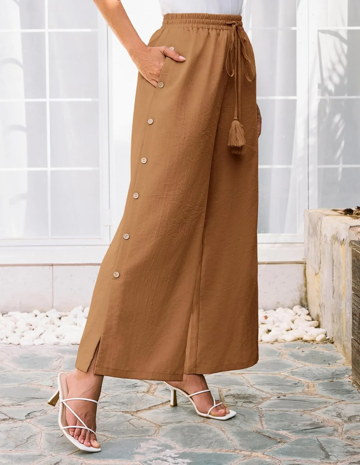 GRACE KARIN Women's Summer Wide Leg Pants High Waisted Palazzo Pants Caual Flowy Beach Trousers with Pockets