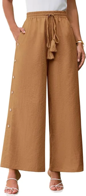 GRACE KARIN Women's Summer Wide Leg Pants High Waisted Palazzo Pants Caual Flowy Beach Trousers with Pockets