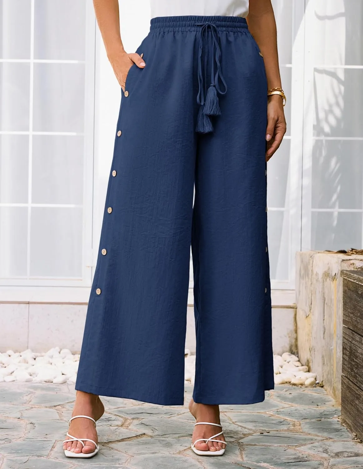 GRACE KARIN Women's Summer Wide Leg Pants High Waisted Palazzo Pants Caual Flowy Beach Trousers with Pockets
