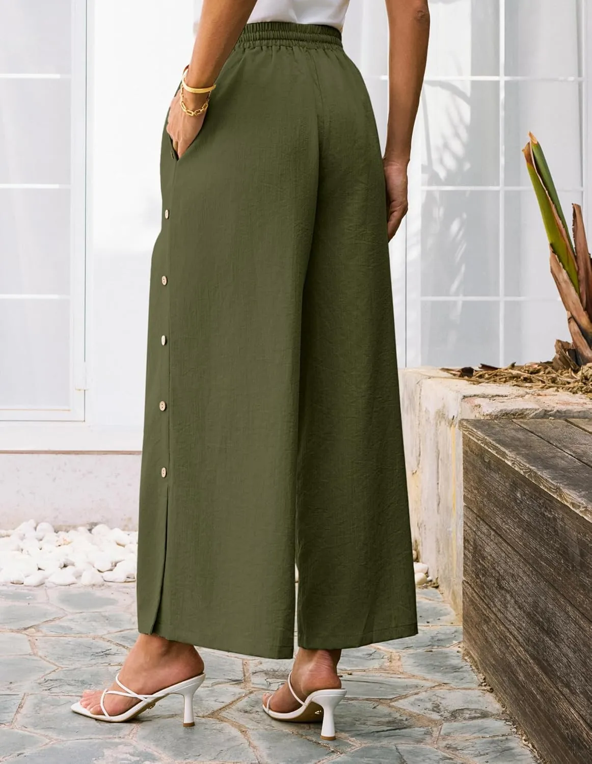 GRACE KARIN Women's Summer Wide Leg Pants High Waisted Palazzo Pants Caual Flowy Beach Trousers with Pockets