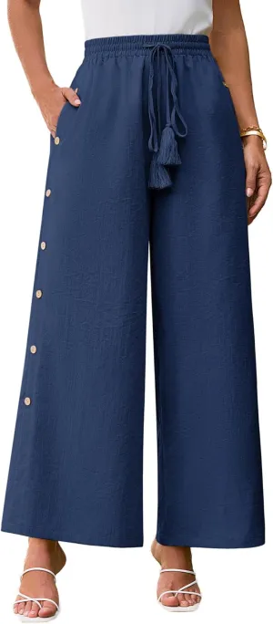 GRACE KARIN Women's Summer Wide Leg Pants High Waisted Palazzo Pants Caual Flowy Beach Trousers with Pockets