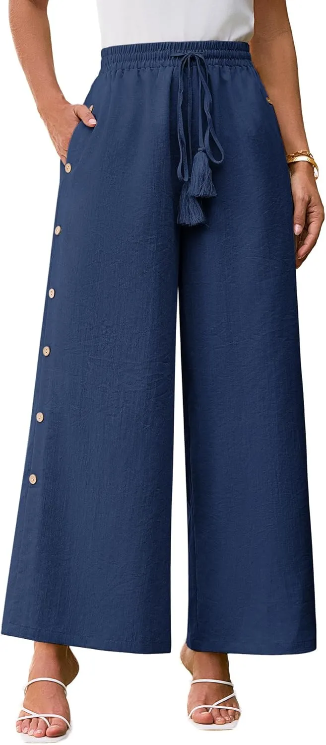 GRACE KARIN Women's Summer Wide Leg Pants High Waisted Palazzo Pants Caual Flowy Beach Trousers with Pockets