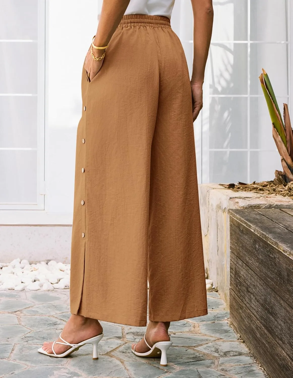 GRACE KARIN Women's Summer Wide Leg Pants High Waisted Palazzo Pants Caual Flowy Beach Trousers with Pockets