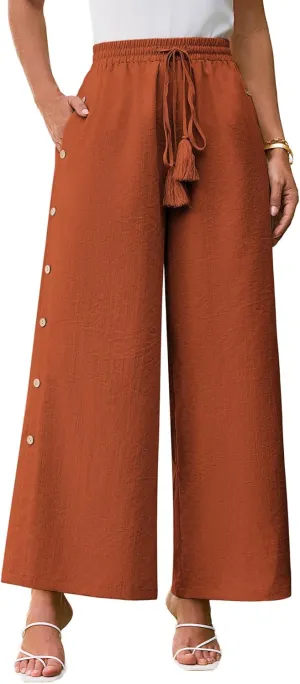 GRACE KARIN Women's Summer Wide Leg Pants High Waisted Palazzo Pants Caual Flowy Beach Trousers with Pockets