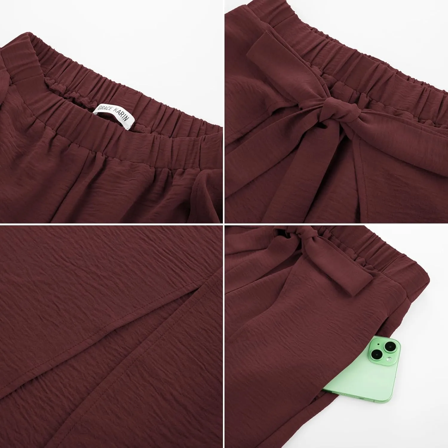 GRACE KARIN Women's Wide Leg Pants High Waisted Palazzo Beach Pants Tie Knot Summer Caual Split Flowy Trousers with Pockets