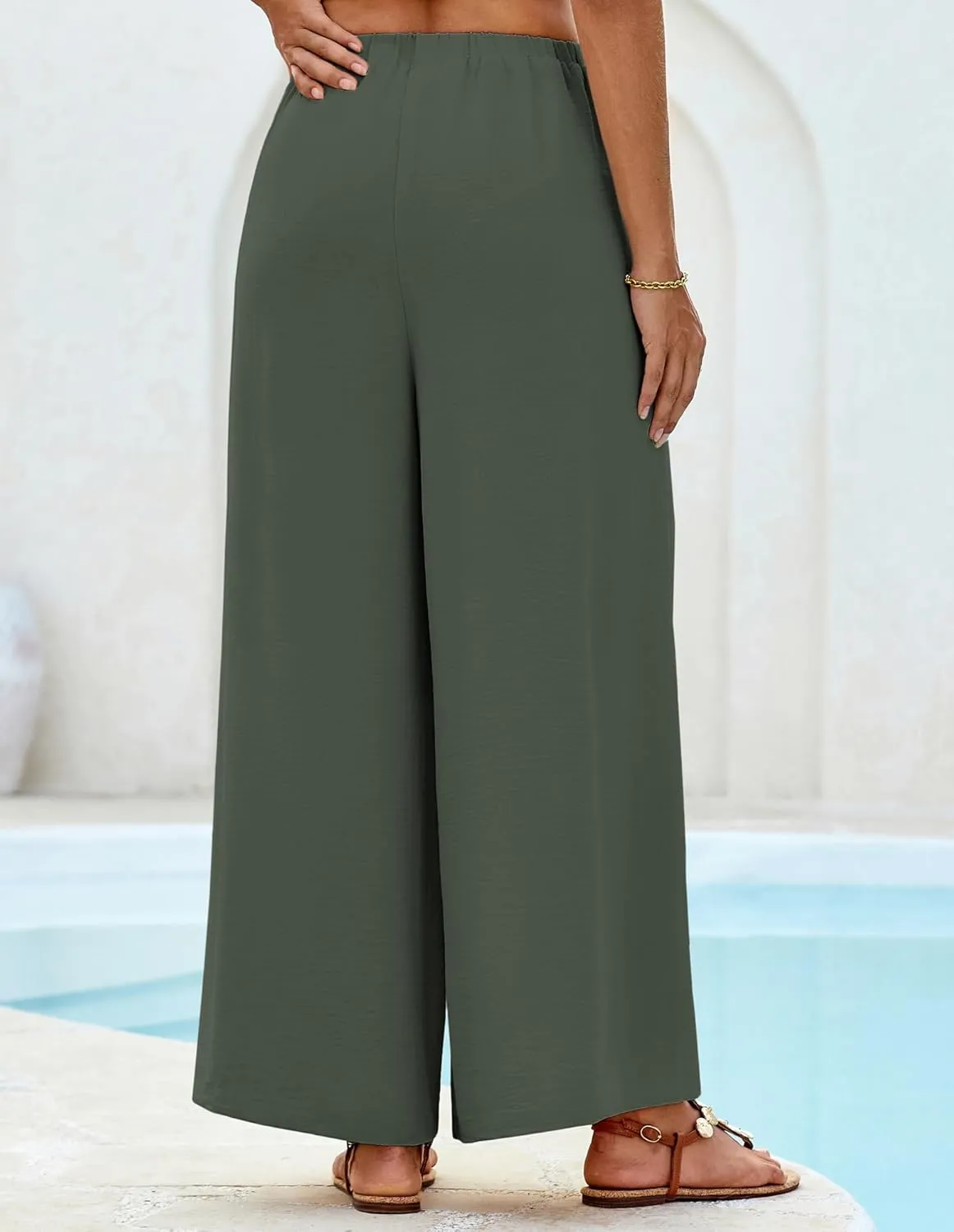 GRACE KARIN Women's Wide Leg Pants High Waisted Palazzo Beach Pants Tie Knot Summer Caual Split Flowy Trousers with Pockets