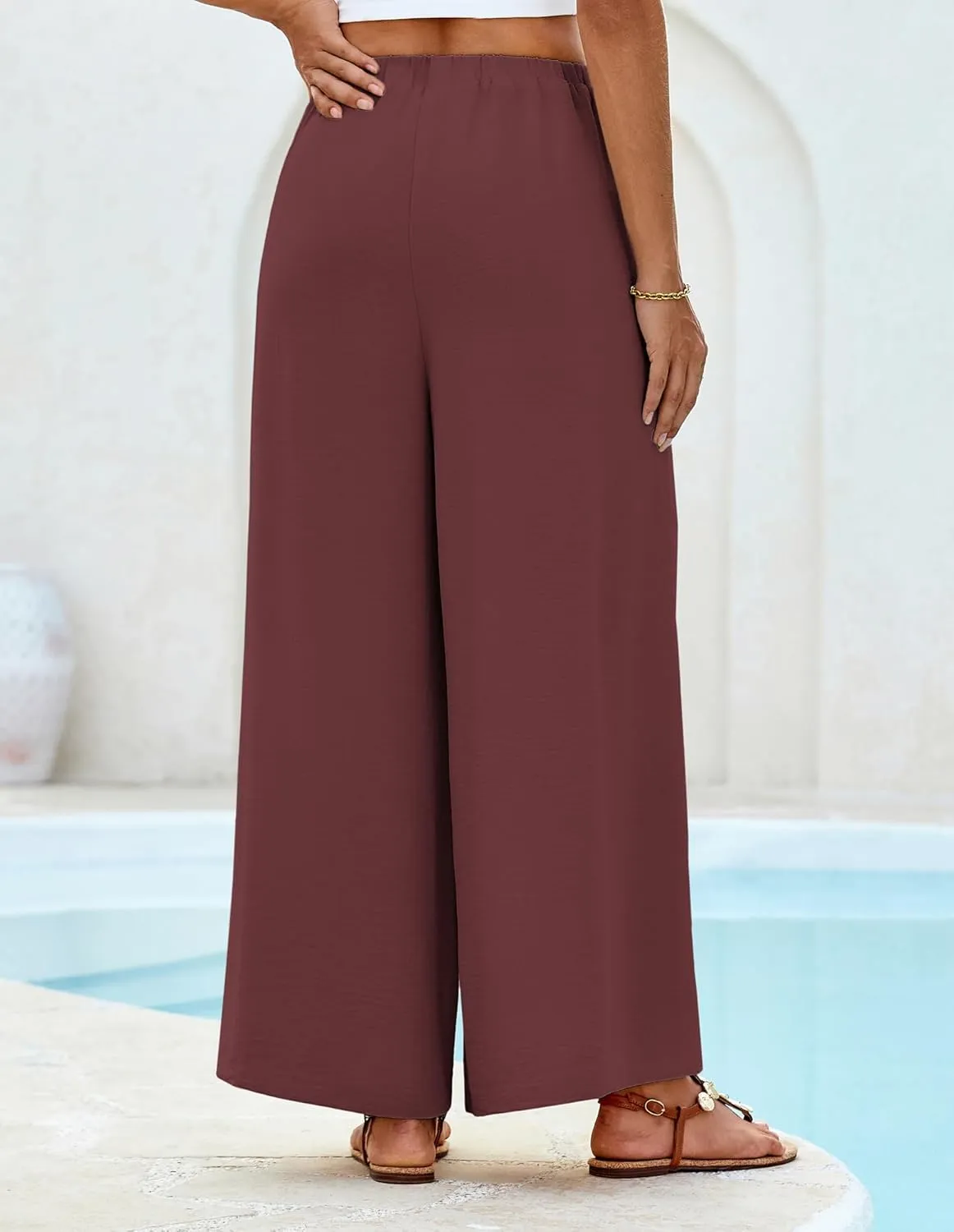 GRACE KARIN Women's Wide Leg Pants High Waisted Palazzo Beach Pants Tie Knot Summer Caual Split Flowy Trousers with Pockets