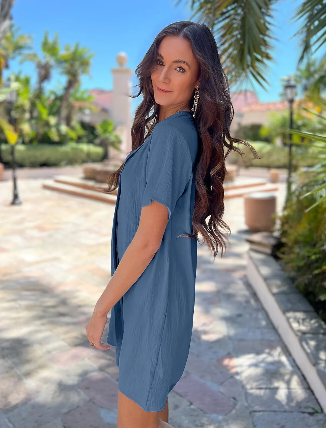 Halife Women's Swimsuit Cover Up Shirt V Neck Short Sleeve Bathing Suit Coverups Summer Beach Cover Ups