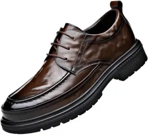 Handcrafted Leather Men's Dress Shoes, Genuine Cowhide Business Lace-up Loafers, Wedding Platform Oxford Shoes, Retro Style Office Footwear