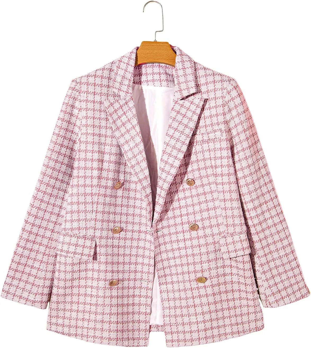 Happy Sailed Womens Plaid Tweed Blazers Dressy Casual Long Sleeve Double Breasted Open Front Blazer Jackets Work Suits