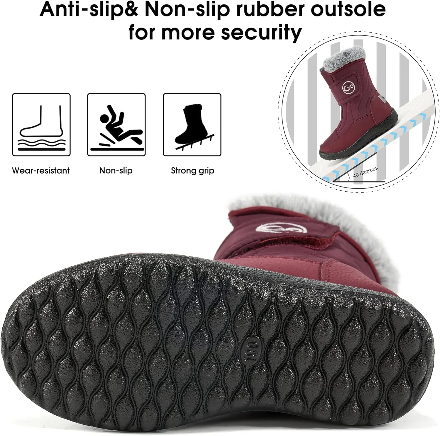 HARENCE Girls Boys Snow Boots: Comfortable Warm Fur Lined Toddler Winter Boot Hook Loop Outdoor Waterproof Slip on Boots for Kids