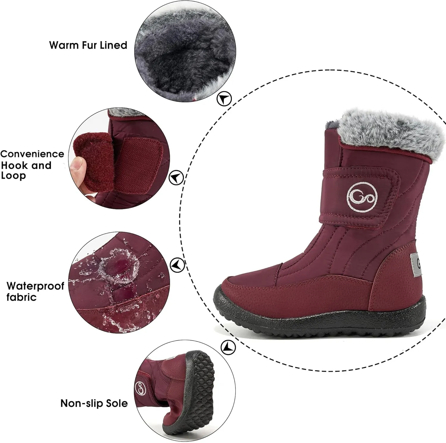 HARENCE Girls Boys Snow Boots: Comfortable Warm Fur Lined Toddler Winter Boot Hook Loop Outdoor Waterproof Slip on Boots for Kids