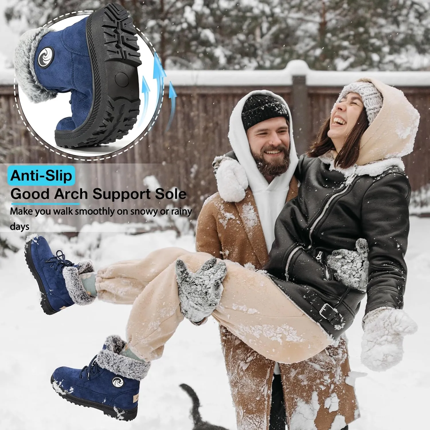HARENCE Winter Snow Boots for Women: Warm Fur Lined Ankle Booties Lace Up Slip on Outdoor Walking Womens Boots
