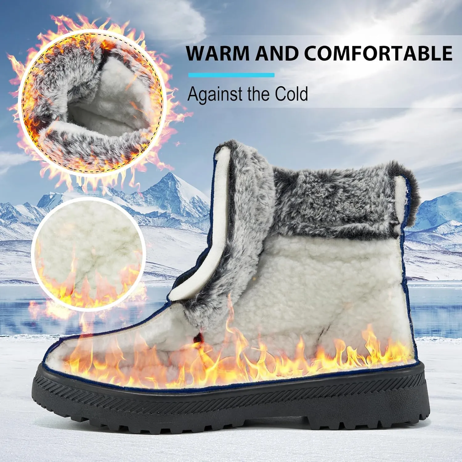 HARENCE Winter Snow Boots for Women: Warm Fur Lined Ankle Booties Lace Up Slip on Outdoor Walking Womens Boots
