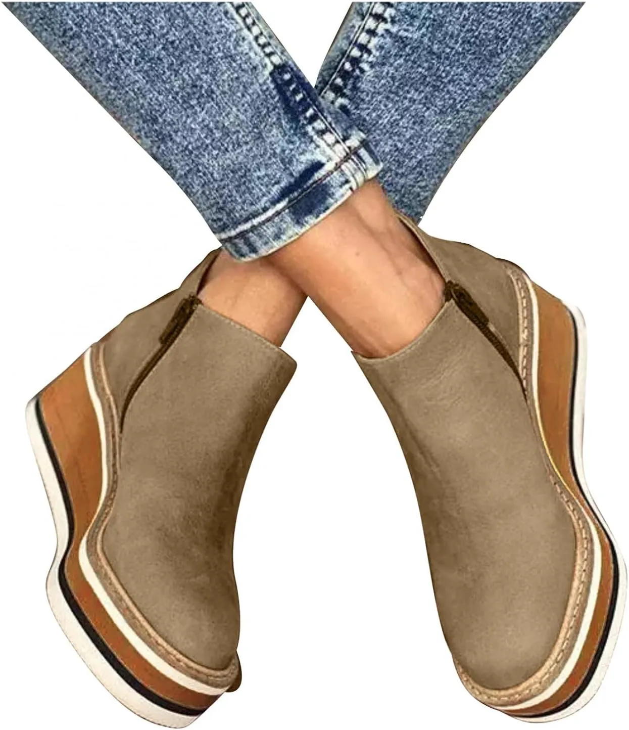 Hbeylia Platform Wedge Ankle Booties For Women Ladies Fashion Casual Leather Round Toe Chunky Bottom High Heels Ankle Boots High Top Fashion Sneakers Walking Shoes Winter Fall Dress Short Boots