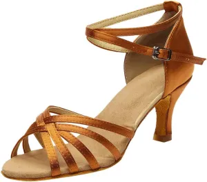 Heels for Women Satin Latin Dance Shoes Ballroom Performance Dancing Shoes Open Toe Heels with Ankle Strap