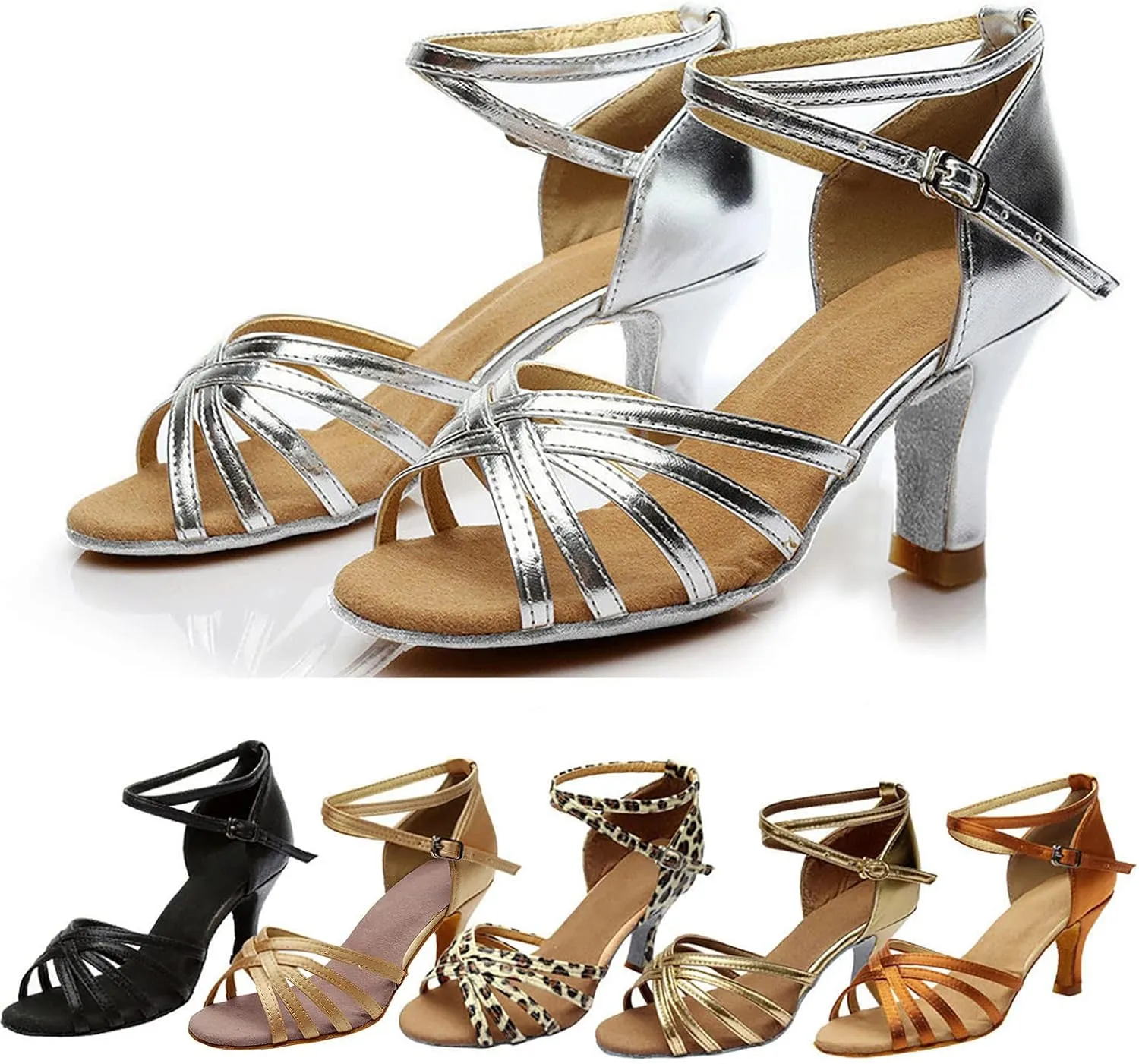 Heels for Women Satin Latin Dance Shoes Ballroom Performance Dancing Shoes Open Toe Heels with Ankle Strap