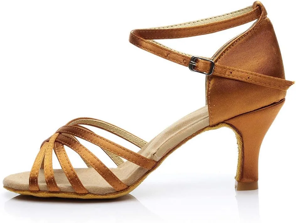 Heels for Women Satin Latin Dance Shoes Ballroom Performance Dancing Shoes Open Toe Heels with Ankle Strap