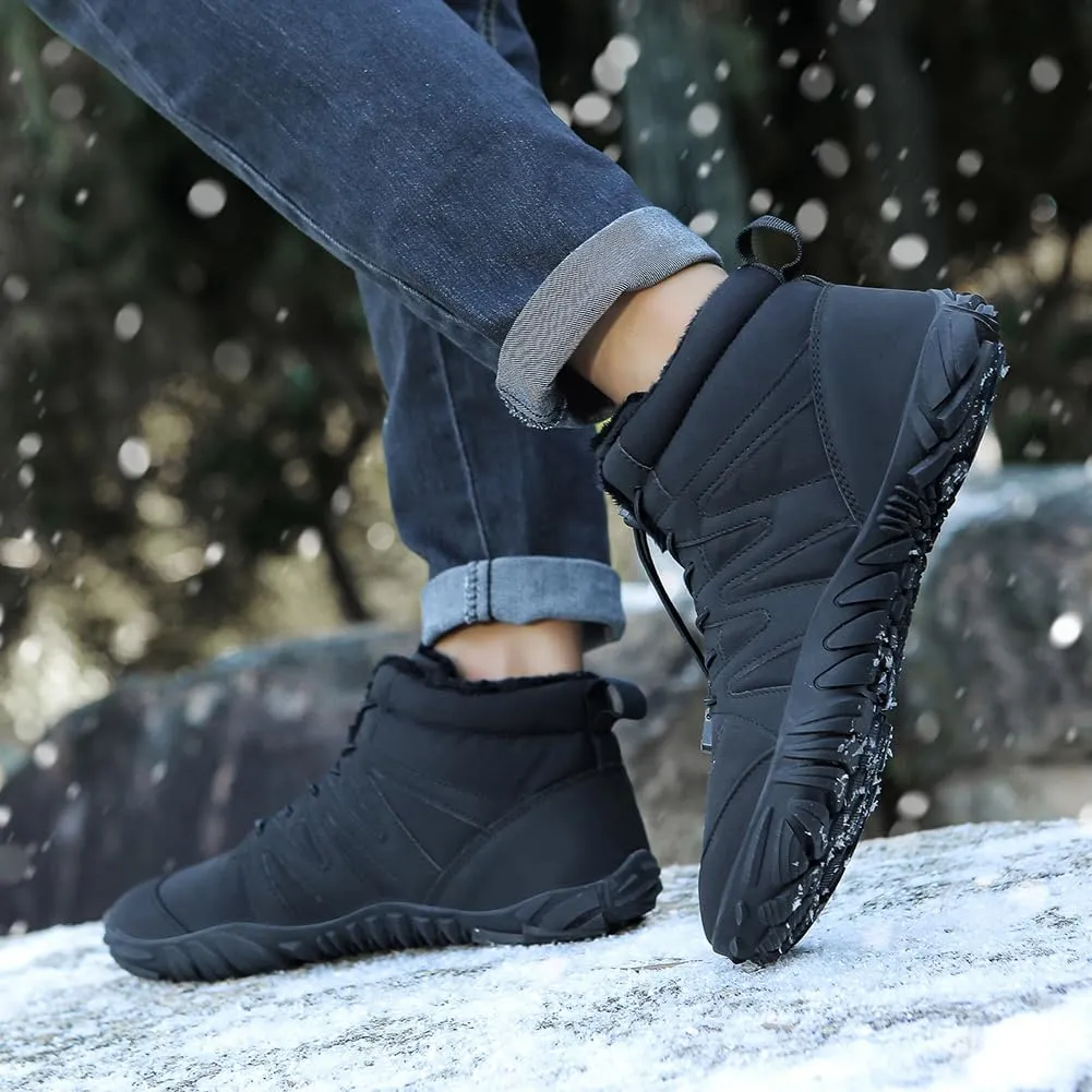 HiGropcore Barefoot Snow Boots for Women Men, Warm Fur Lined Water Repellent Winter Barefoot Shoes, Wide Toe Box Lightweight Outdoor Ankle Boots
