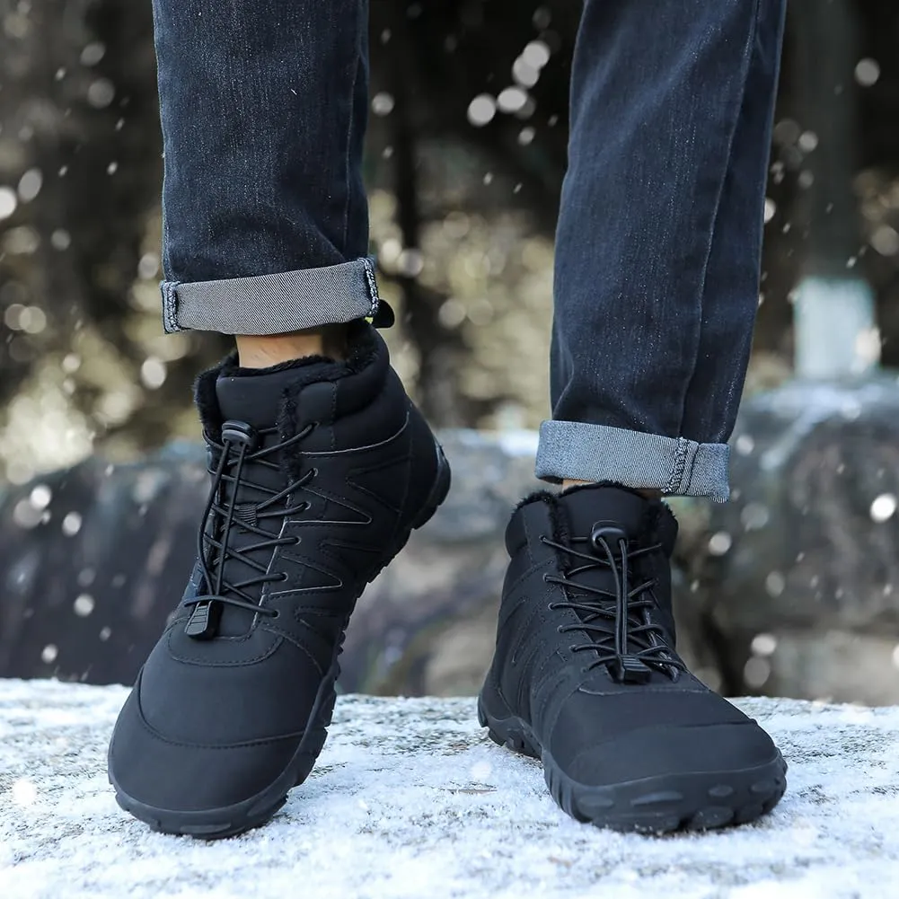 HiGropcore Barefoot Snow Boots for Women Men, Warm Fur Lined Water Repellent Winter Barefoot Shoes, Wide Toe Box Lightweight Outdoor Ankle Boots