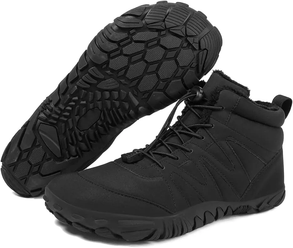 HiGropcore Barefoot Snow Boots for Women Men, Warm Fur Lined Water Repellent Winter Barefoot Shoes, Wide Toe Box Lightweight Outdoor Ankle Boots