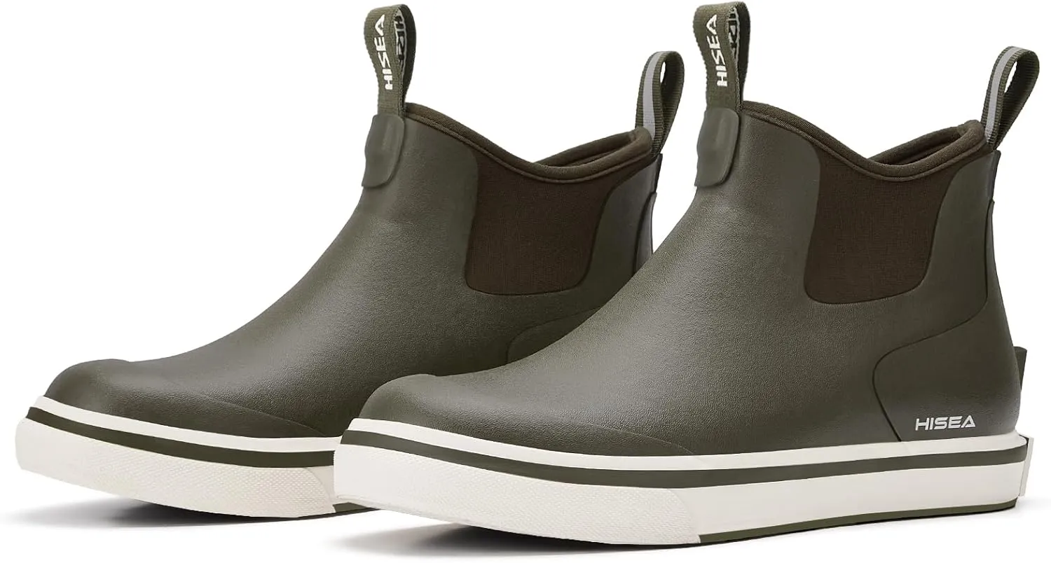 HISEA Men's Deck Boots Saltwater Fishing Booties Waterproof Ankle Rain Boots High Traction