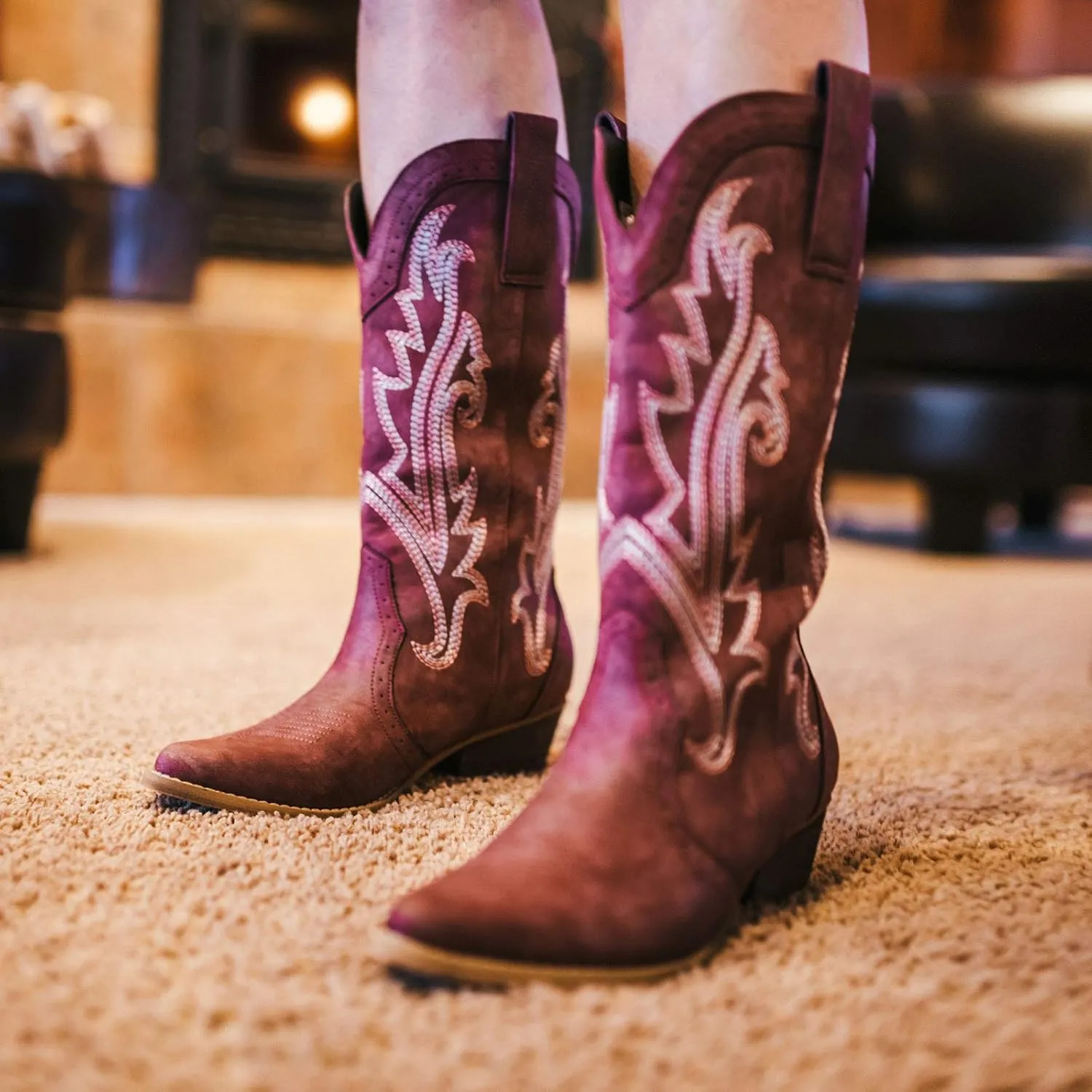 HISEA Rollda Cowboy Boots for Women Cowgirl Boots Ladies Western Embroidery Pointy Toe