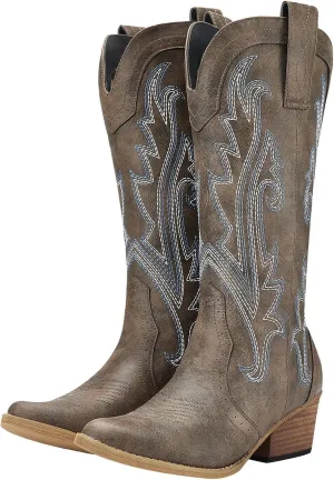 HISEA Rollda Cowboy Boots for Women Cowgirl Boots Ladies Western Embroidery Pointy Toe