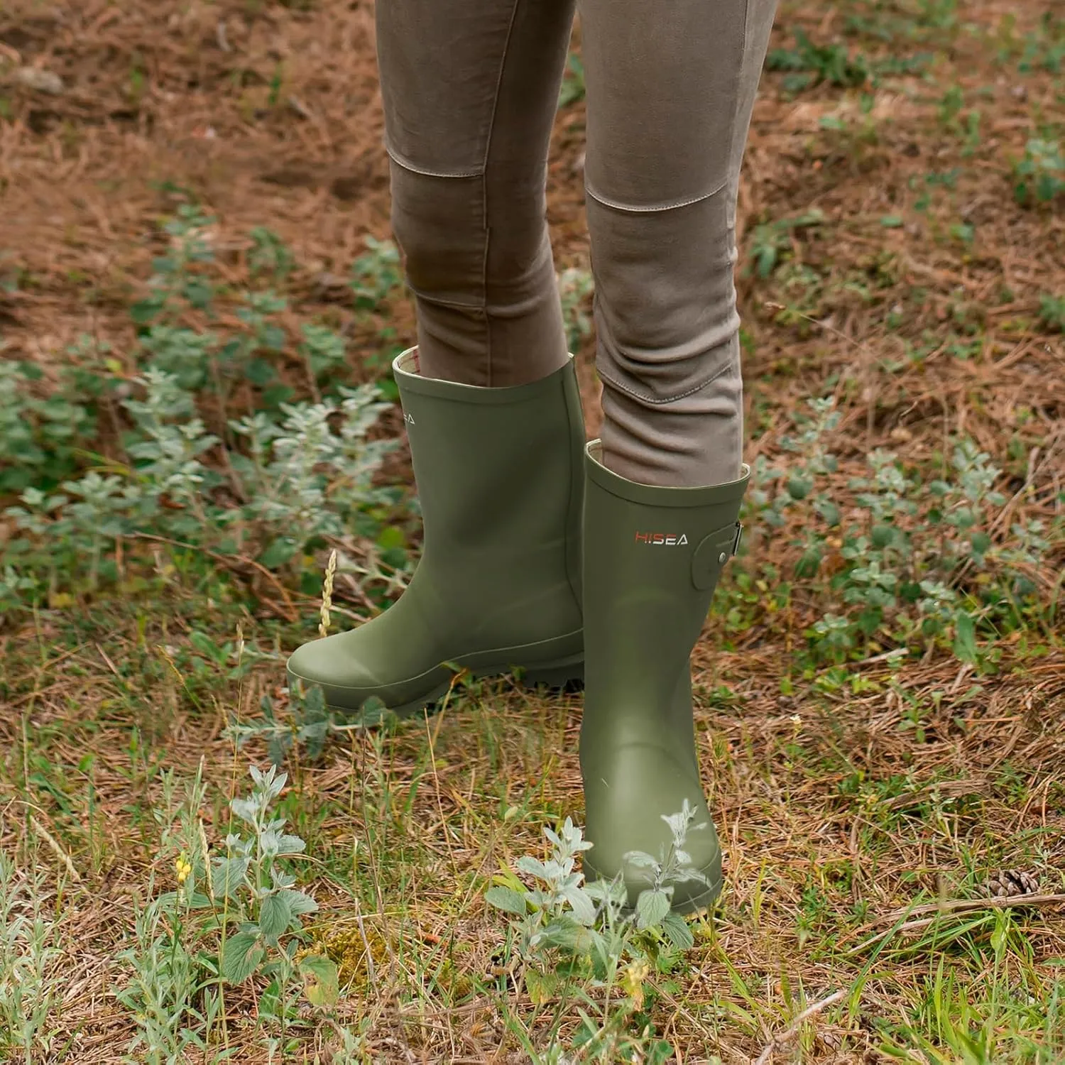 HISEA Women's Mid Calf Rubber Rain Boots Waterproof Wellington Garden Boots