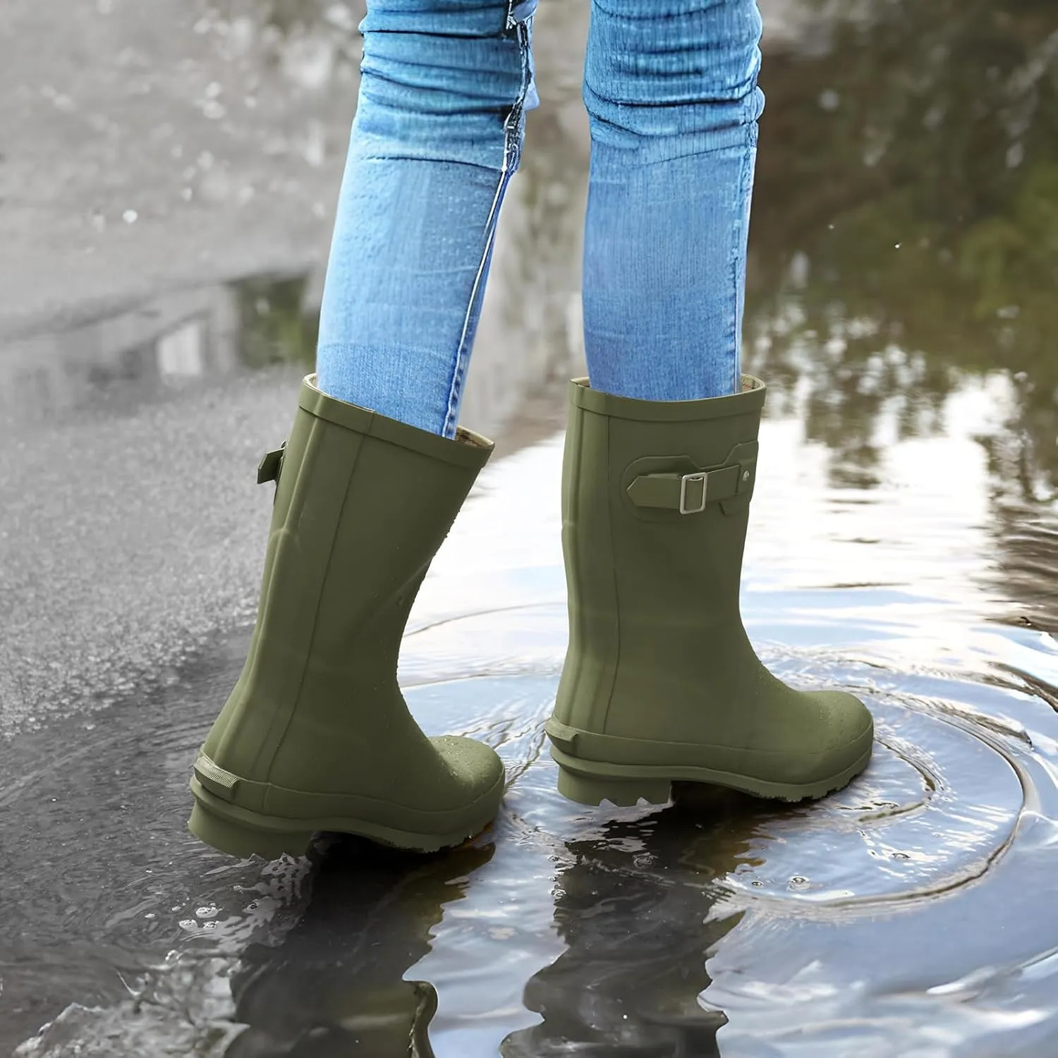 HISEA Women's Mid Calf Rubber Rain Boots Waterproof Wellington Garden Boots