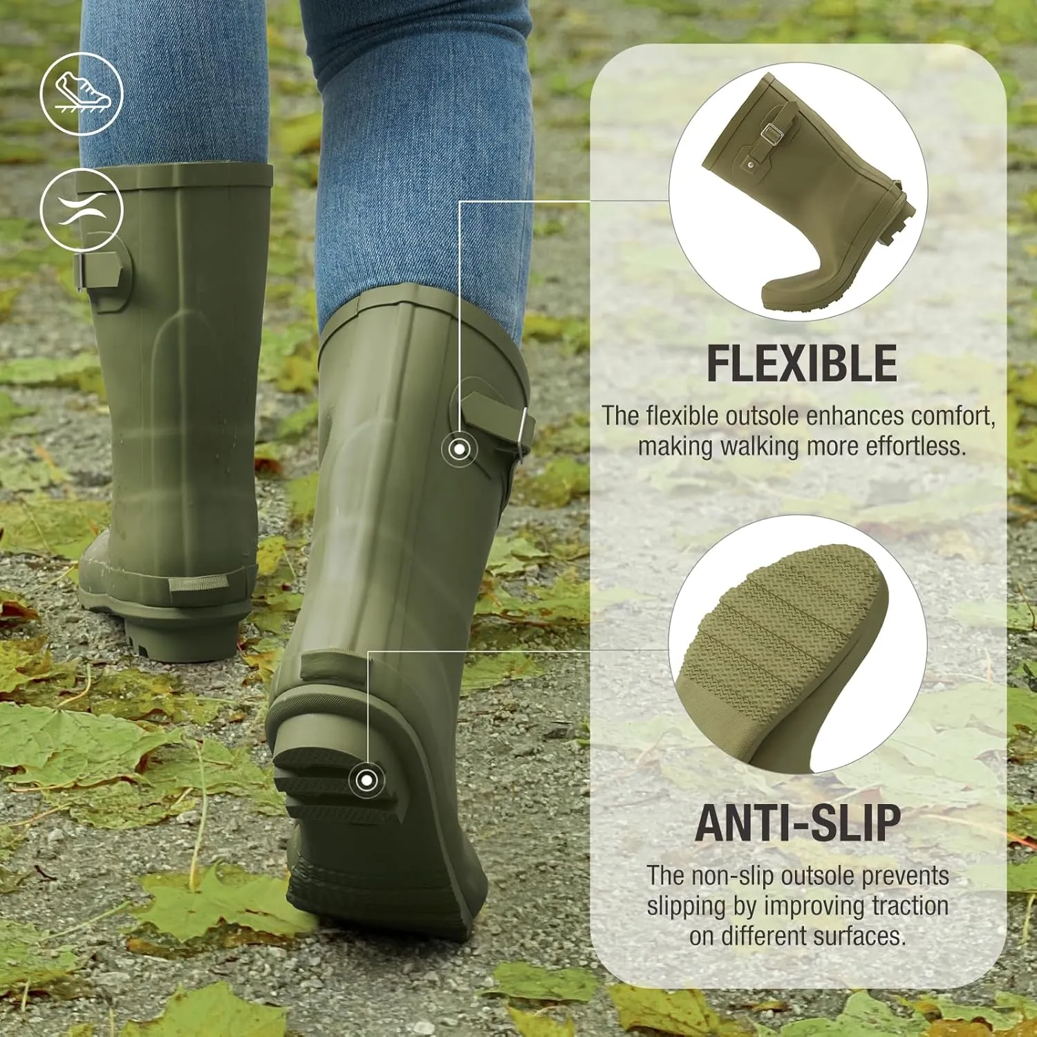 HISEA Women's Mid Calf Rubber Rain Boots Waterproof Wellington Garden Boots