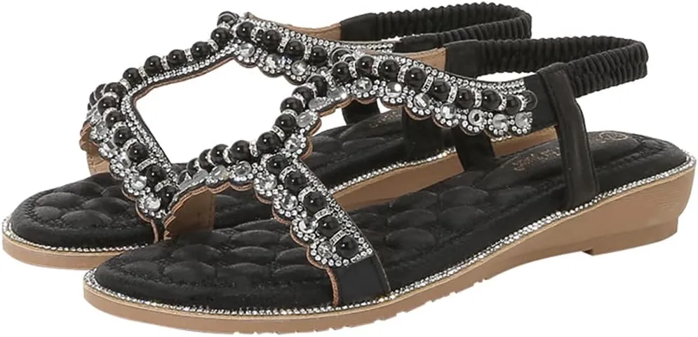 HNGHOU Women's Summer Casual Bohemia Open Toe Beach Wedge Sandal Shoes