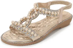 HNGHOU Women's Summer Casual Bohemia Open Toe Beach Wedge Sandal Shoes