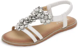HNGHOU Women's Summer Sandals Casual Comfortable Bohemia Beach Flat Sandals Open Toe Ankle Crystal Gladiator Shoes