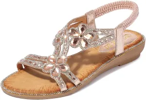 HNGHOU Womens Summer Sandals Comfort Flats Shoes Casual Open Toe Ankle Crystal Bohemia Beach sandals