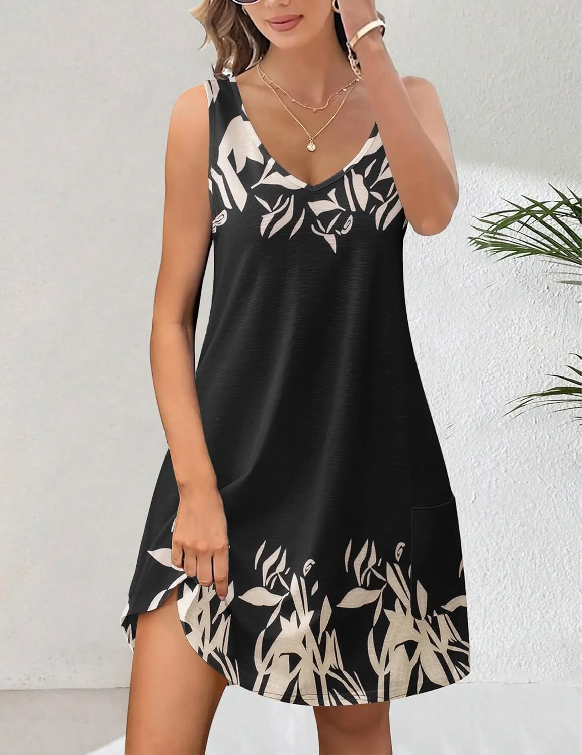 HOTOUCH Women's Casual Sundress with Pockets Summer Beach Dress Floral T-Shirts Dress V Neck Loose Tank Dresses