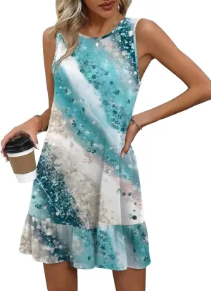 HOTOUCH Women's Summer Dresses Casual Loose Sleeveless Tshirt Sundress Ruffle Hem Tank Dress Beach Dress with Pockets