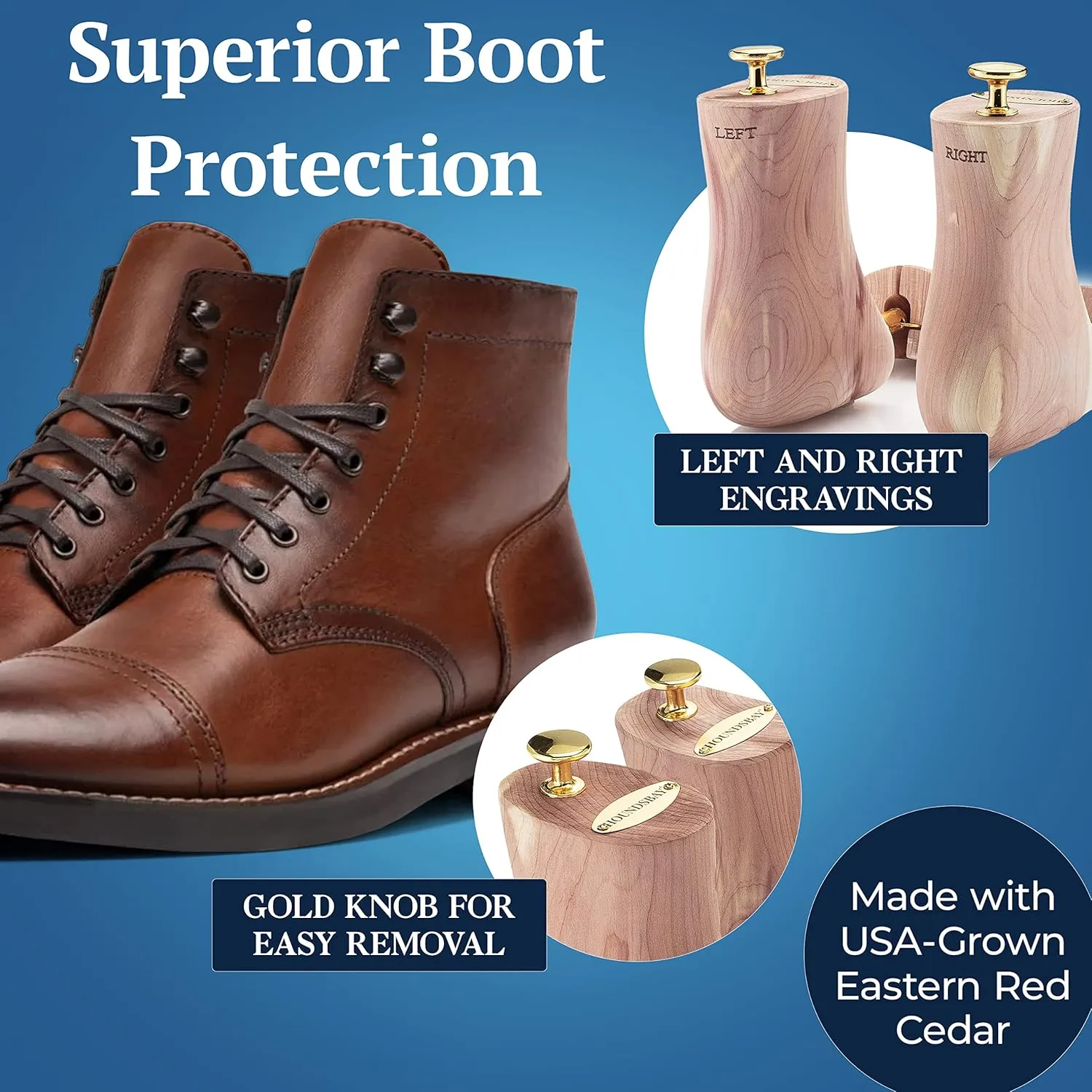 HOUNDSBAY Boot Trees, Cedar Boot Tree for Men, Shoe Tree for Boots, Boot Stretcher & Shaper