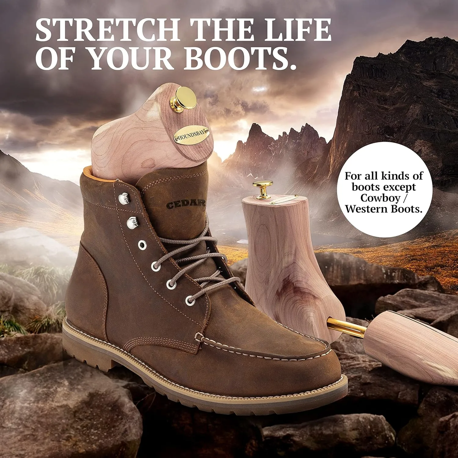 HOUNDSBAY Boot Trees, Cedar Boot Tree for Men, Shoe Tree for Boots, Boot Stretcher & Shaper