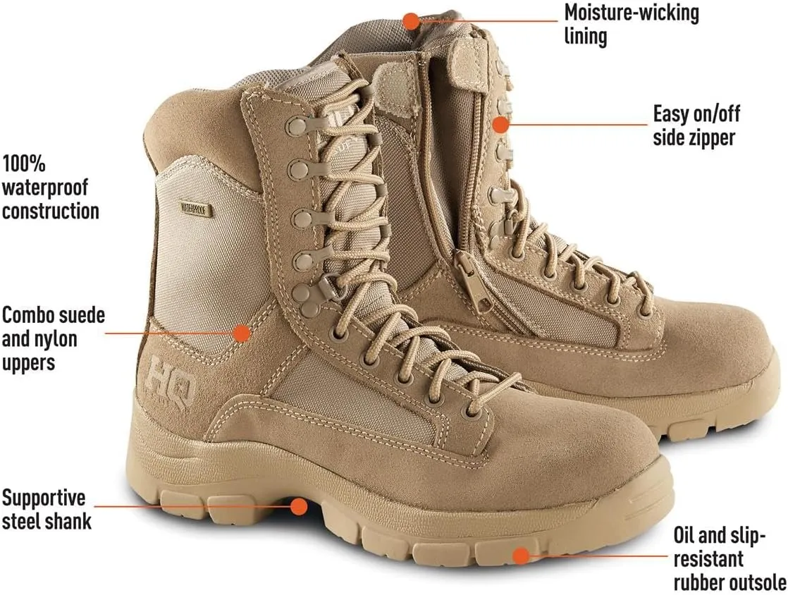 HQ ISSUE Men's Waterproof Classic 8" Side Zip Desert Tactical Boots