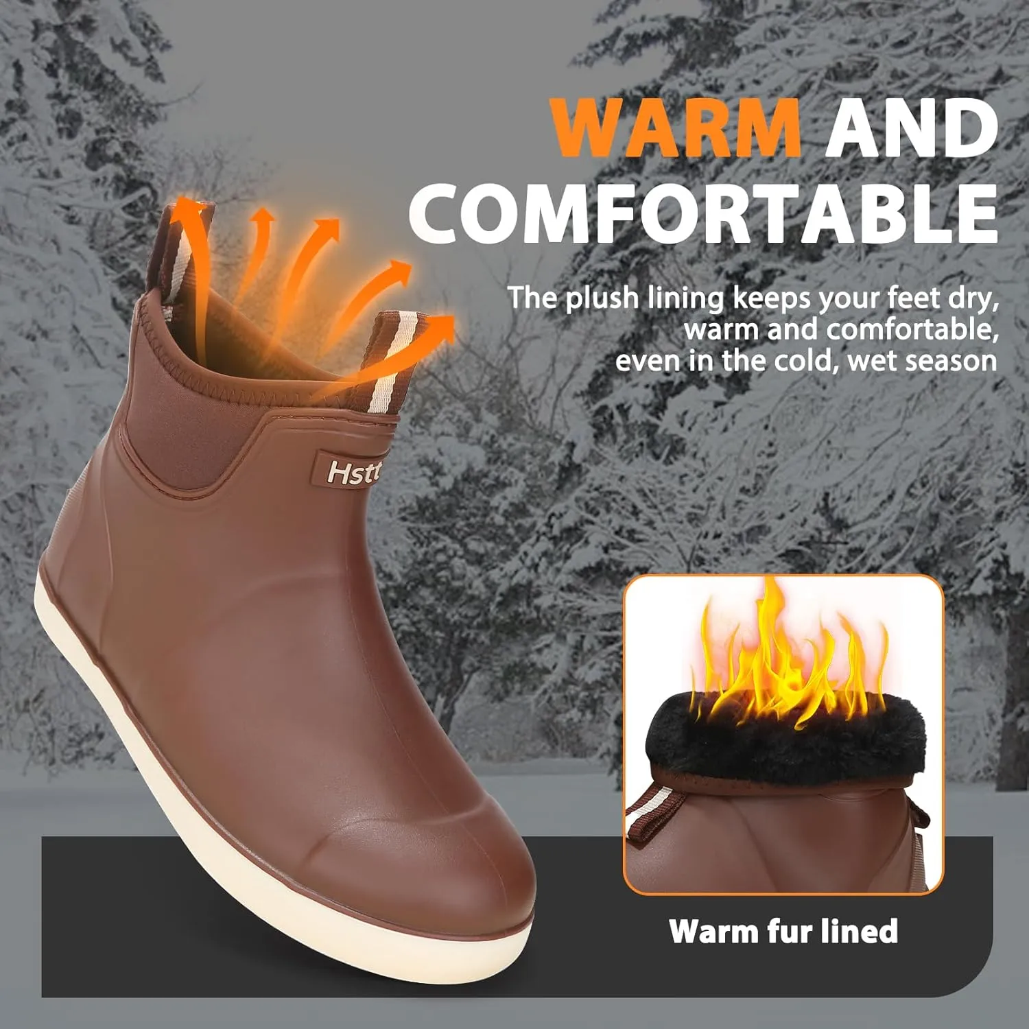 Hsttgsr Men's Deck Boots, Rubber Rain Boots Waterproof Fishing Boots, Ankle Anti-Slip High Traction Boots for Professional Premium Neoprene, Garden Boots Shoes Footwear Booties for Men Outdoor Work