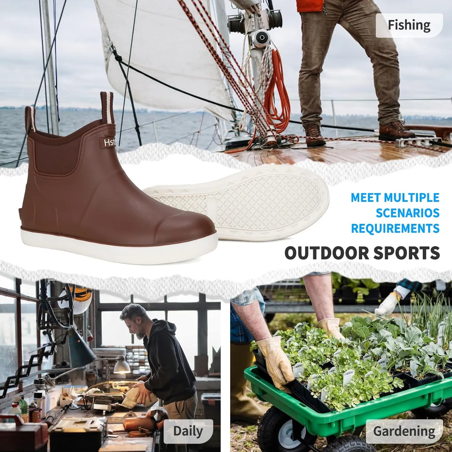 Hsttgsr Men's Deck Boots, Rubber Rain Boots Waterproof Fishing Boots, Ankle Anti-Slip High Traction Boots for Professional Premium Neoprene, Garden Boots Shoes Footwear Booties for Men Outdoor Work