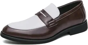 HuitJours Men Two Tone Colors Penny Loafer Slip On Pull on Dress Shoes Casual Boat Shoes Moccasins