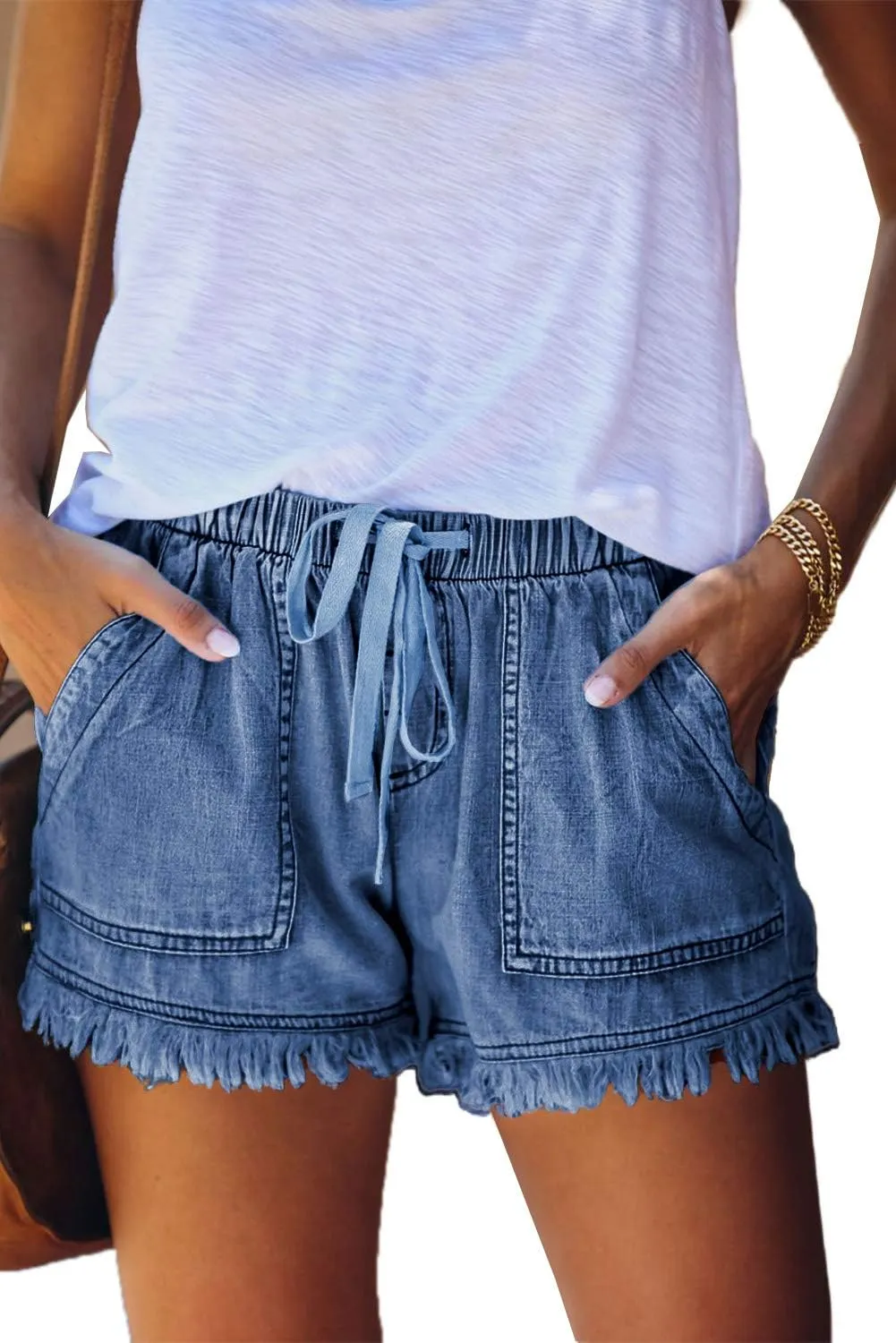 HVEPUO Women Casual Summer Shorts Elastic High Waisted Short Pants with Pockets