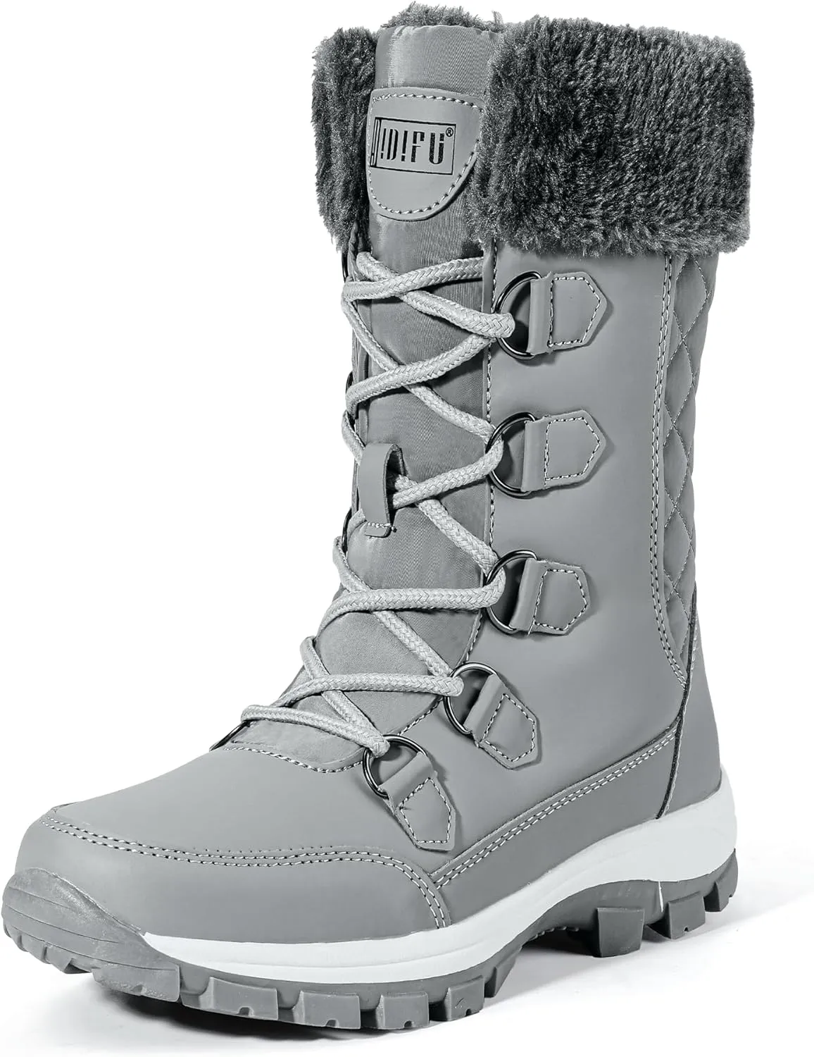 IDIFU IN2 Womens Snow Boots Winter Boots for Women Waterproof Comfortable Warm Insulated Non-Slip Outdoor Boots Fashion Casual Hiking Walking Lightweight Lace Up Faux Fur Lined Mid-Calf Booties