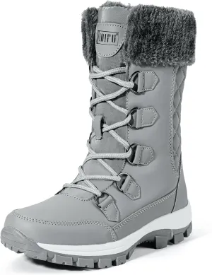 IDIFU IN2 Womens Snow Boots Winter Boots for Women Waterproof Comfortable Warm Insulated Non-Slip Outdoor Boots Fashion Casual Hiking Walking Lightweight Lace Up Faux Fur Lined Mid-Calf Booties