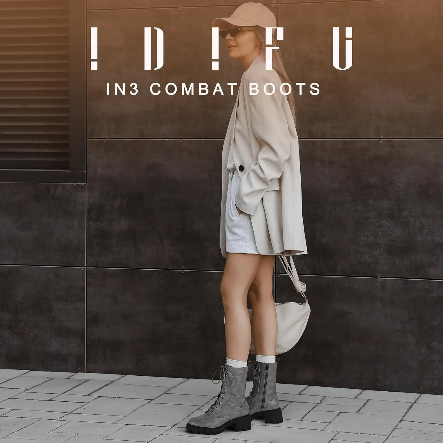IDIFU IN3 Platform Combat Boots for Women Mid Calf Lace Up Boots Lug Sole Low Chunky Block Heel Boots Closed Round Toe Side Zipper Booties Fashion Thick Fall Heeled Boots-LOOSEN ALL LACES FIRSTLY